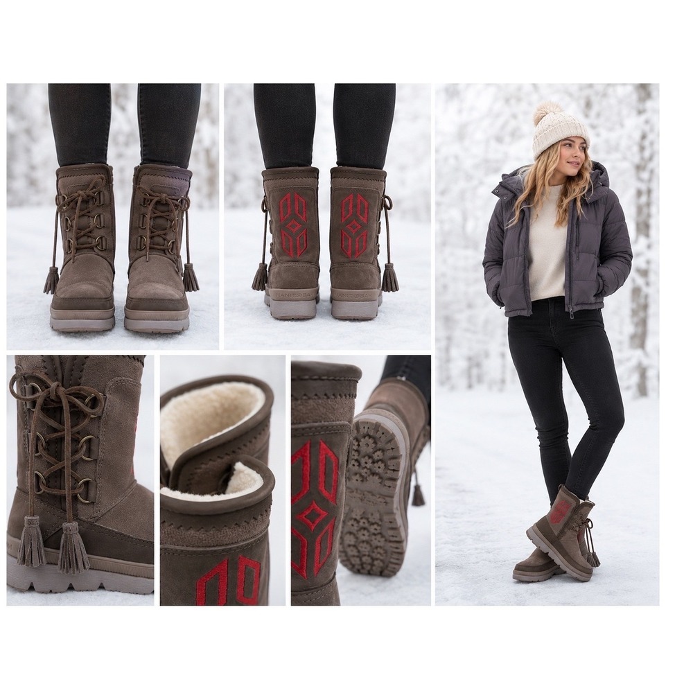 MANITOBAH ANAKWA Mid Mukluk Boots Women's Sz 9 Brown Genuine Leather Fur NIB
